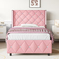 Lullabyre Twin Size Bed Frame, Upholstered Bed Frame with Diamond Tufted Headboard, Modern Silverside Wingback, No Box Spring Needed, Easy Assembly, Pink