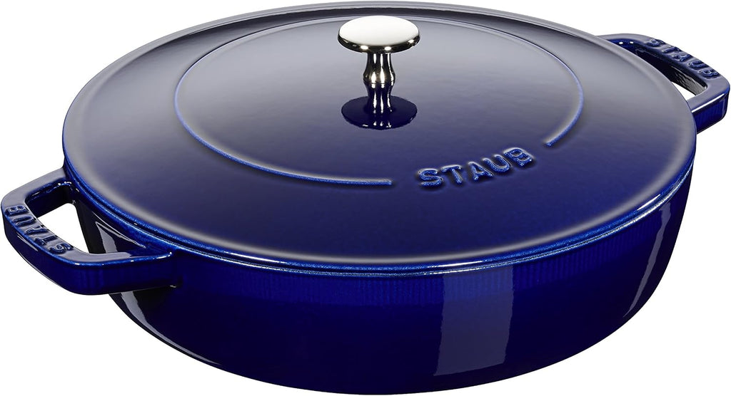 Staub Cast Iron Double-Handled Braiser/Skillet with Lid and Self Basting Spikes - 2.5-Qt., Blue