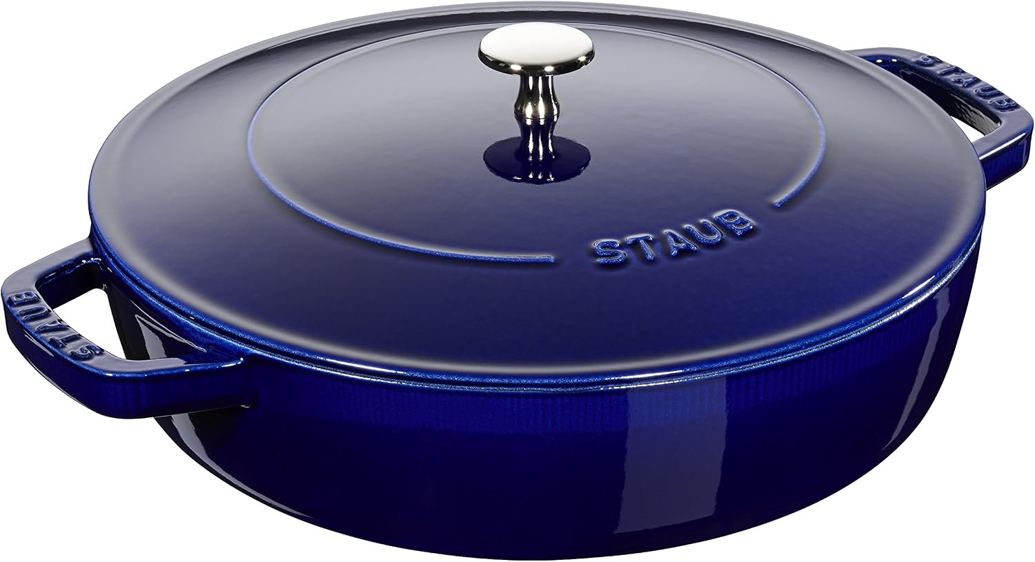 Staub Cast Iron Double-Handled Braiser/Skillet with Lid and Self Basting Spikes - 2.5-Qt., Blue