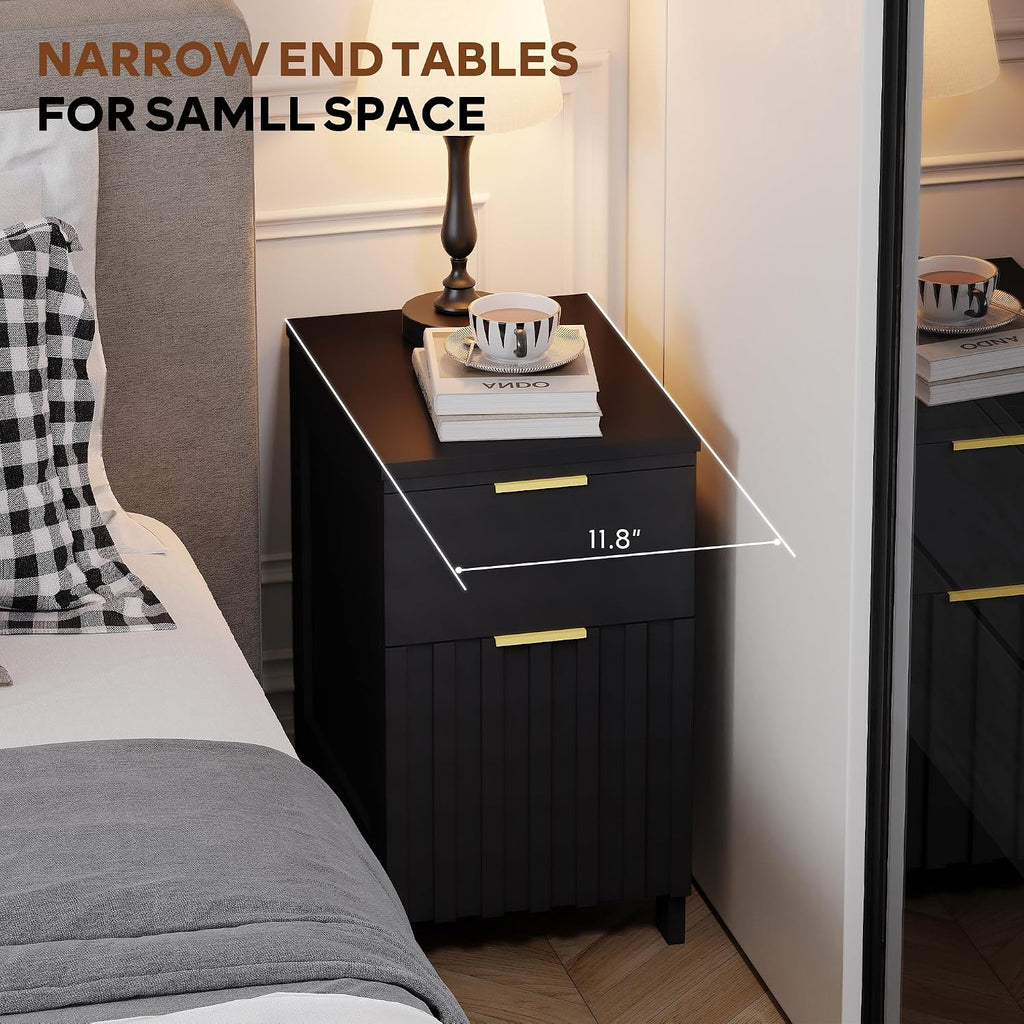 LAZZO 3 Piece Dresser and Nightstand Sets Modern Fluted Bedroom Set with 6 Drawer Dresser & 2 Nightstands,MDF Wood, Gold Handles, Black Finish, Storage Furniture for Bedroom, Closet, Apartment