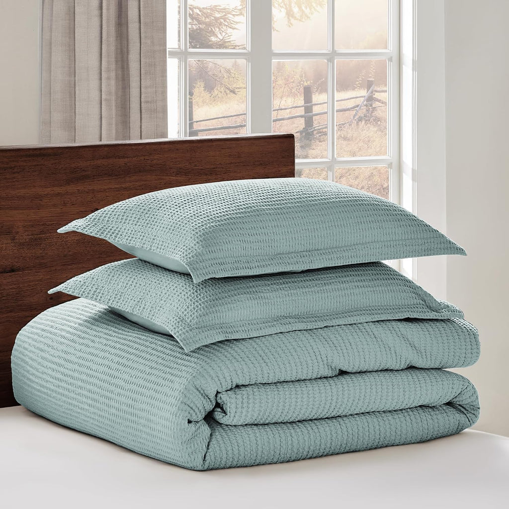 Levtex Home - Cloud Waffle Blue Haze Comforter Set - King Comforter + Two King Pillow Cases - Waffle Weave - Blue Haze - Comforter (106 x 94in.) and Pillow Case (36 x 20in.) - Cotton