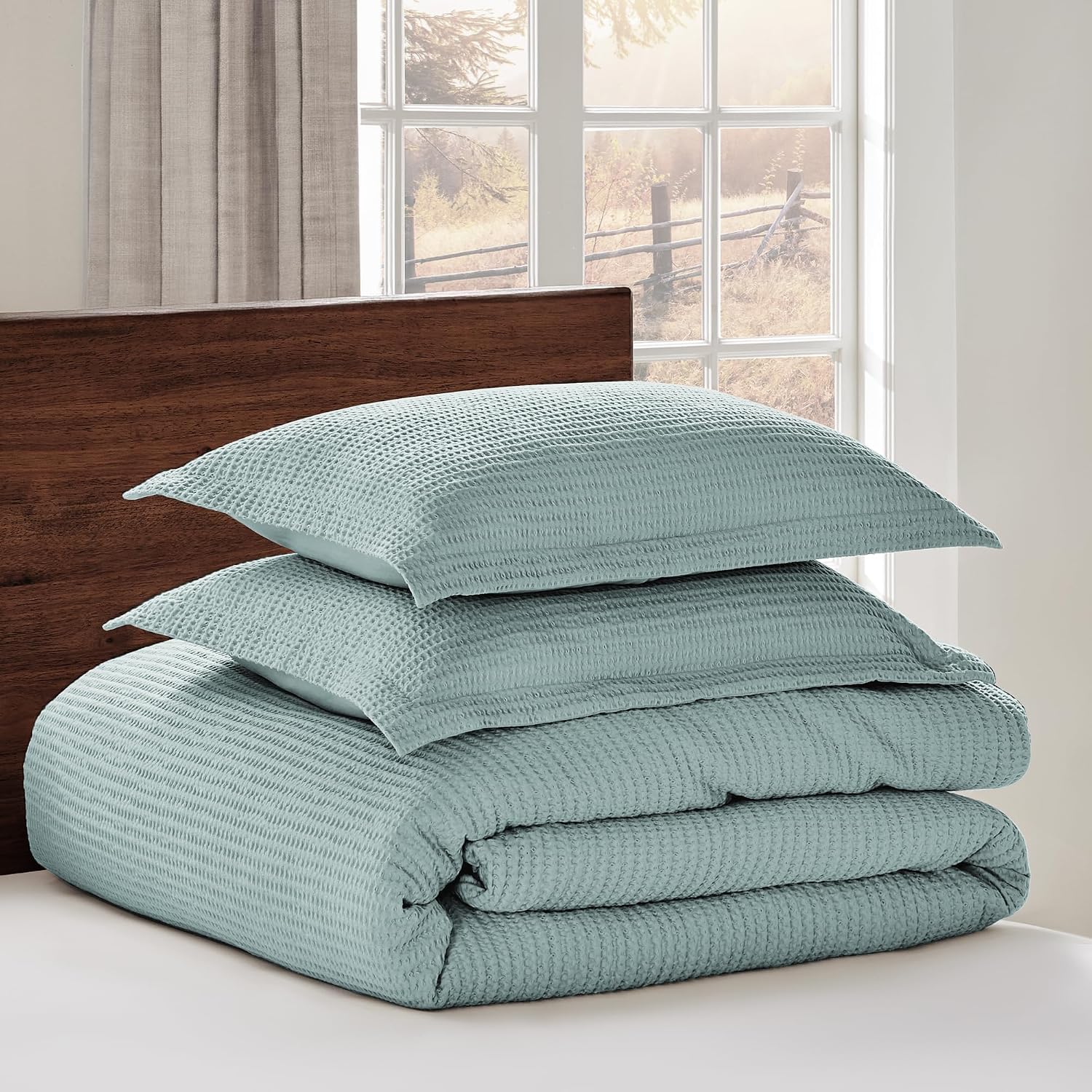 Levtex Home - Cloud Waffle Blue Haze Comforter Set - King Comforter + Two King Pillow Cases - Waffle Weave - Blue Haze - Comforter (106 x 94in.) and Pillow Case (36 x 20in.) - Cotton