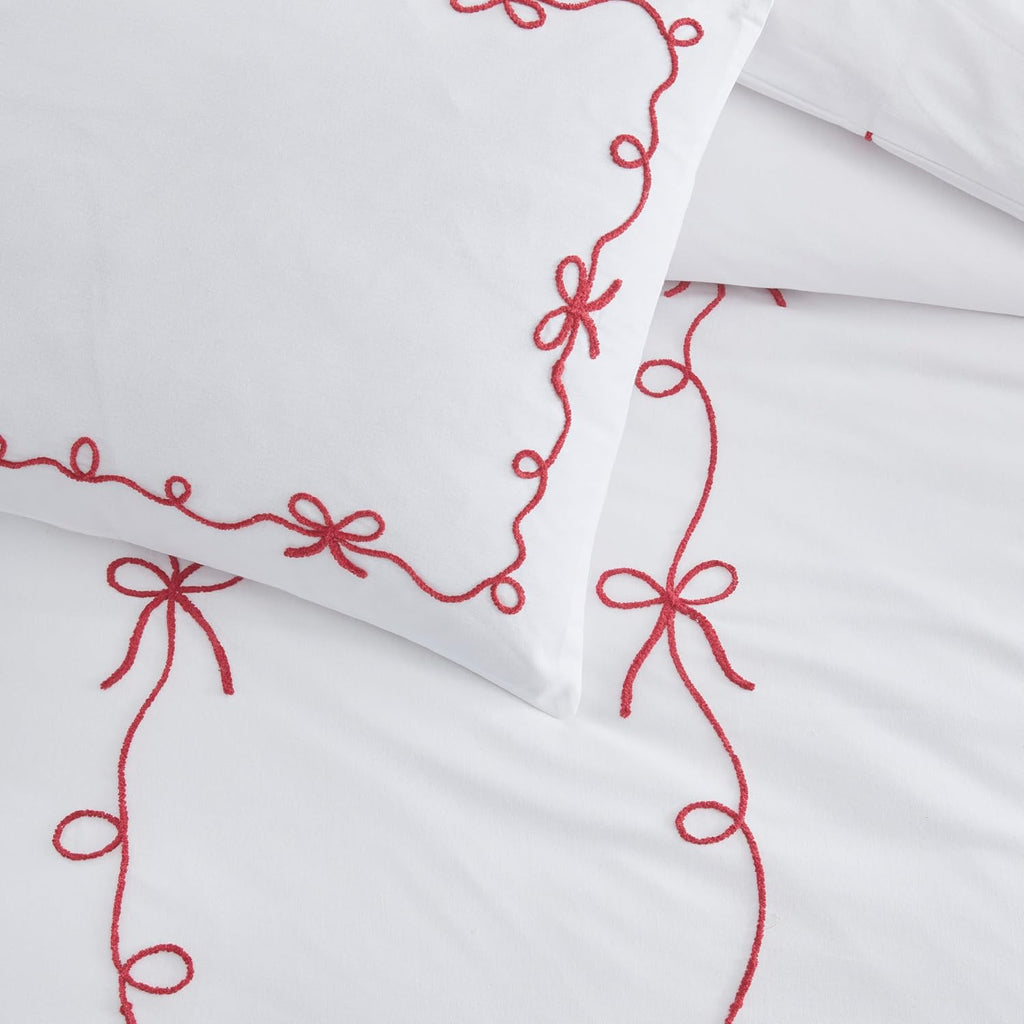 Peri Home Red Bows Bedding 100% Cotton 3-Piece Comforter Set, Full/Queen
