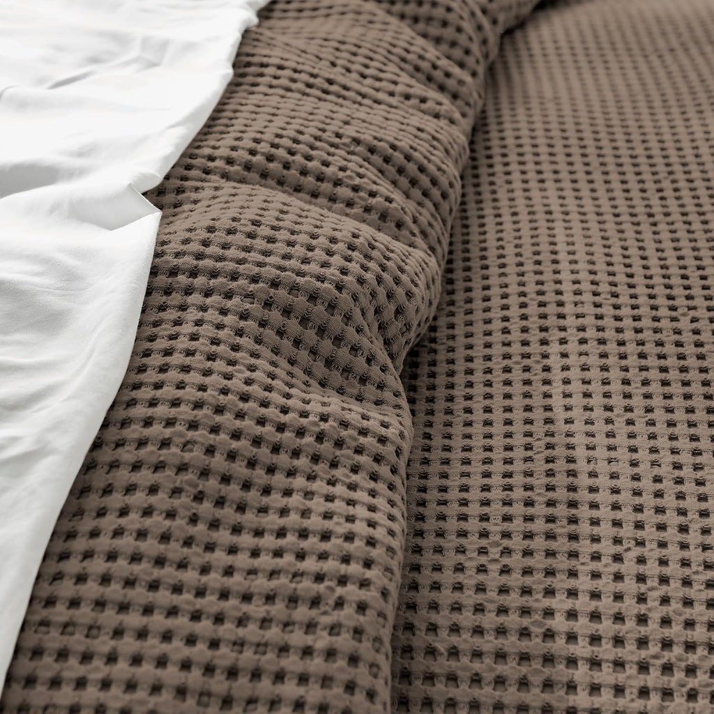 Levtex Home Mills Waffle Queen Duvet Cover Set (90x94in) with 2 Pillow Shams (26x20in) - Latte - 100% Cotton Queen Size Duvet Cover Set - Soft, Pre-Washed