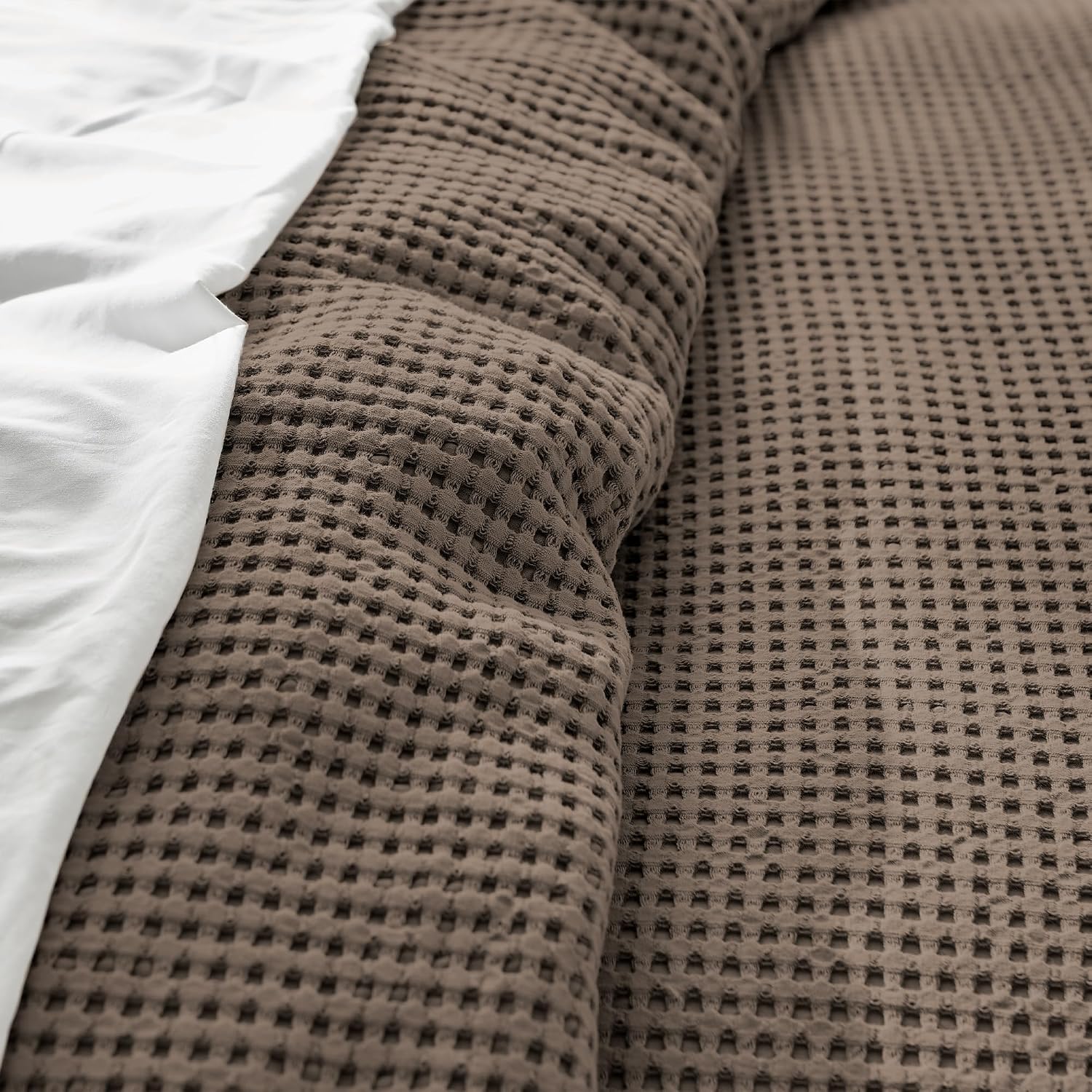 Levtex Home Mills Waffle Queen Duvet Cover Set (90x94in) with 2 Pillow Shams (26x20in) - Latte - 100% Cotton Queen Size Duvet Cover Set - Soft, Pre-Washed