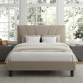 Avenco Queen Bed Frame, Upholstered Platform Queen Size Bed Frame with Adjustable Headboard, Easy Assembly, No Box Spring Needed, Beige