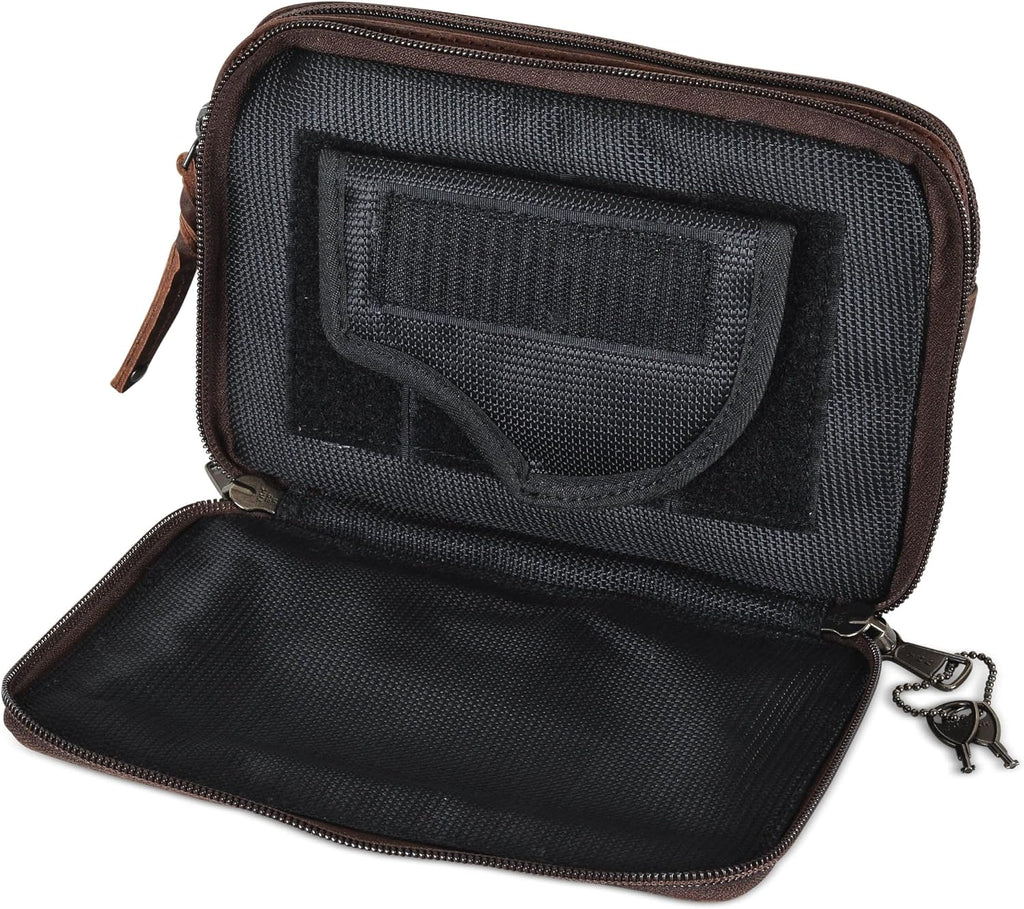 Lady Conceal Kailey Concealed Self Defence Waist Bag by Lady Conceal - Buffalo or Suede Cowhide Leather, 3 Open Sides and Locking Zippers with Universal Holster (Mahogany) - 8' L x 5.5' H x 2.25'