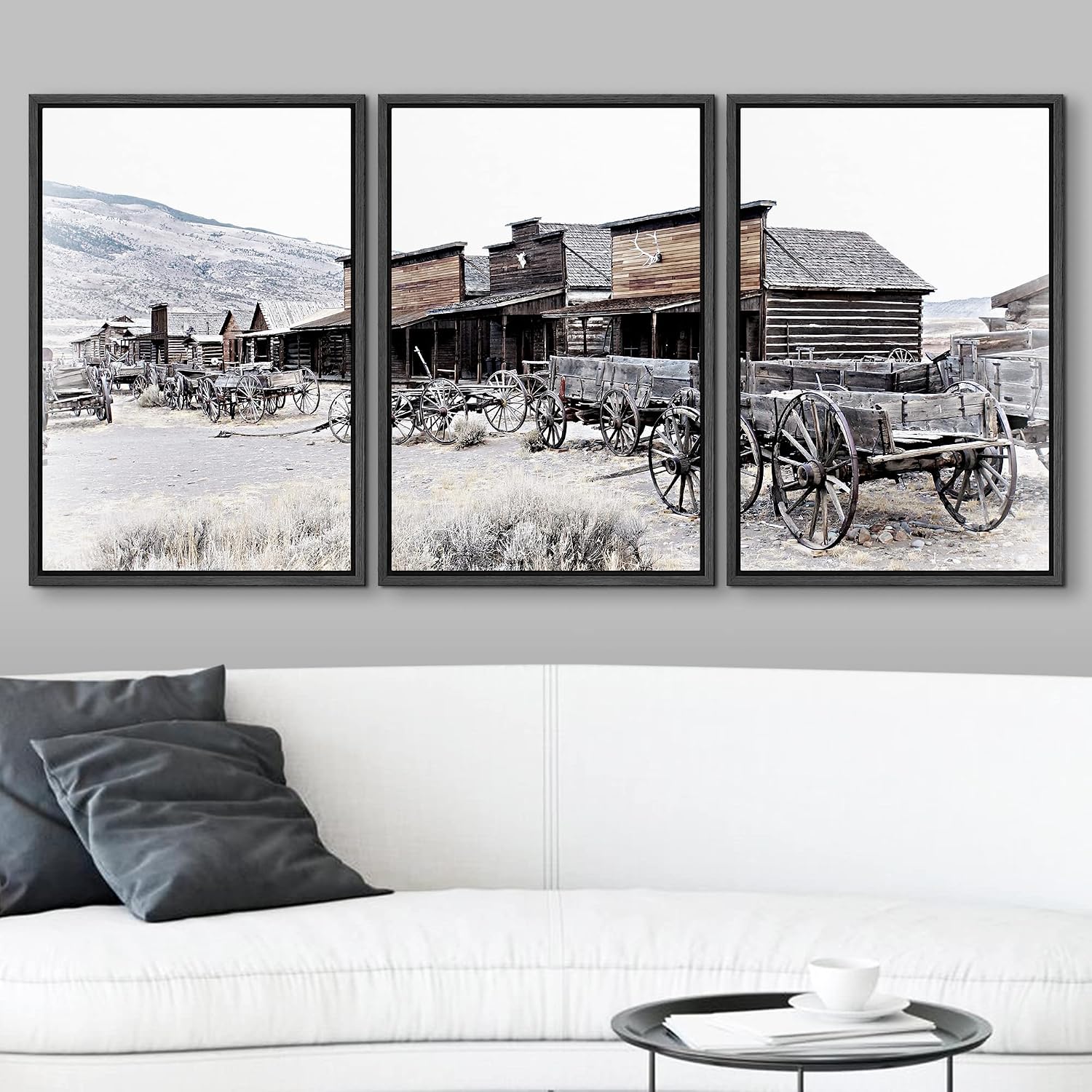 wall26 Framed Canvas Print Wall Art Set Wild West Texas Wooden Wagons Nature Wilderness Photography Realism Rustic Scenic Relax/Calm Multicolor for Living Room, Bedroom, Office - 24'x36'x3 Black