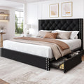LARMACE Queen Size Platform Bed Frame with 4 Storage Drawers and Tufted Headboard Upholstered Bed Frame with Heavy Duty Wood Slats, No Box Spring Needed, Easy Assembly, Black