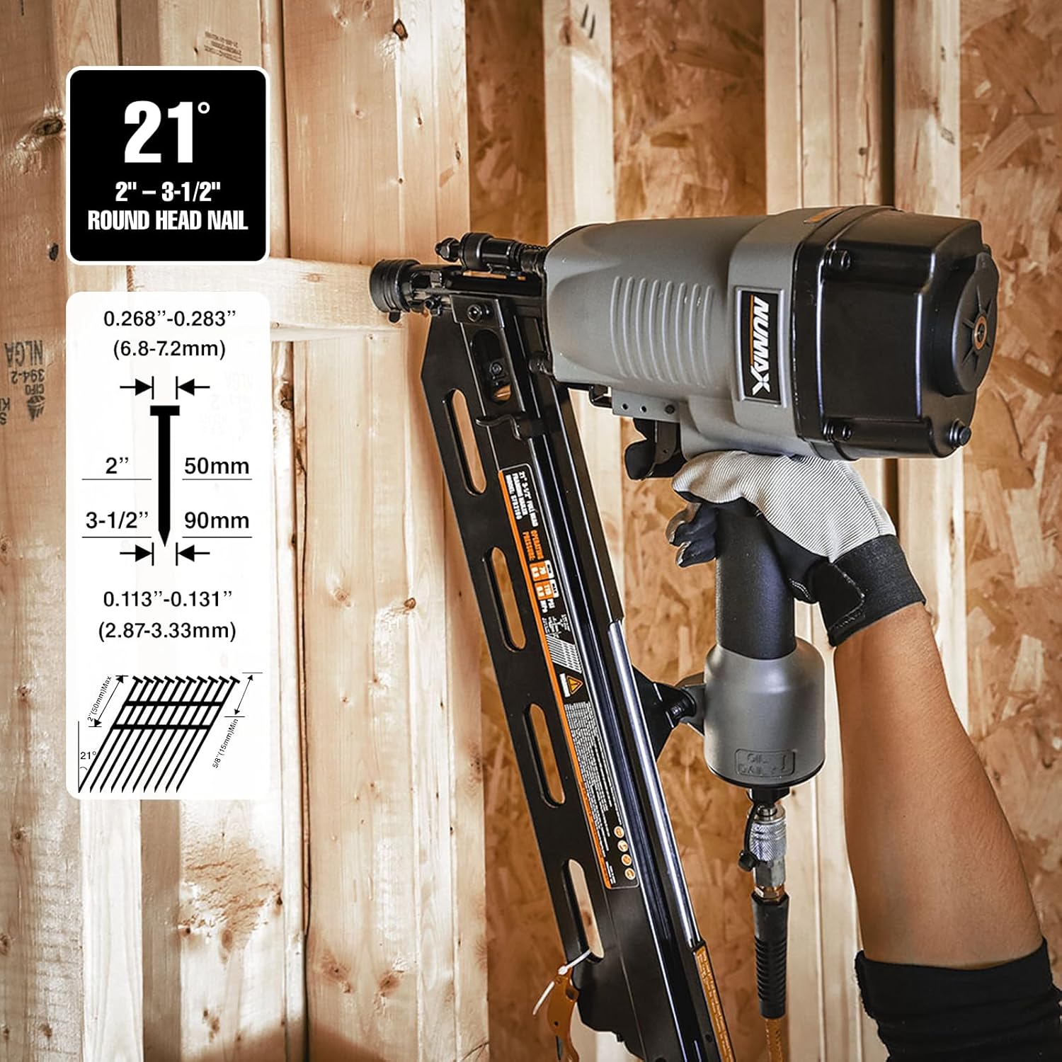 NuMax SFR2190 Pneumatic 21 Degree 3-1/2' Framing Nailer