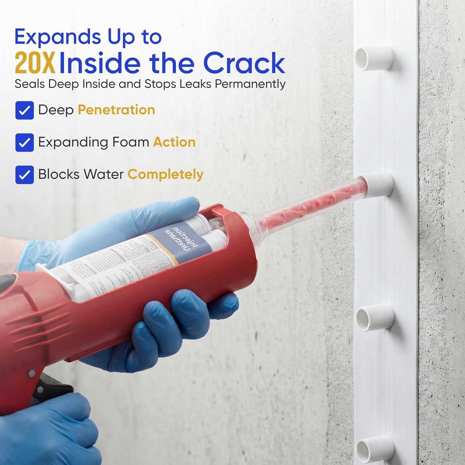 SolidFix 10ft Concrete Crack Repair Kit with All Tools – Professional Urethane Injection System – Wall Repair Paste for DIY Projects -Ideal Crack Filler to Stop Basement & Foundation Leak Permanently