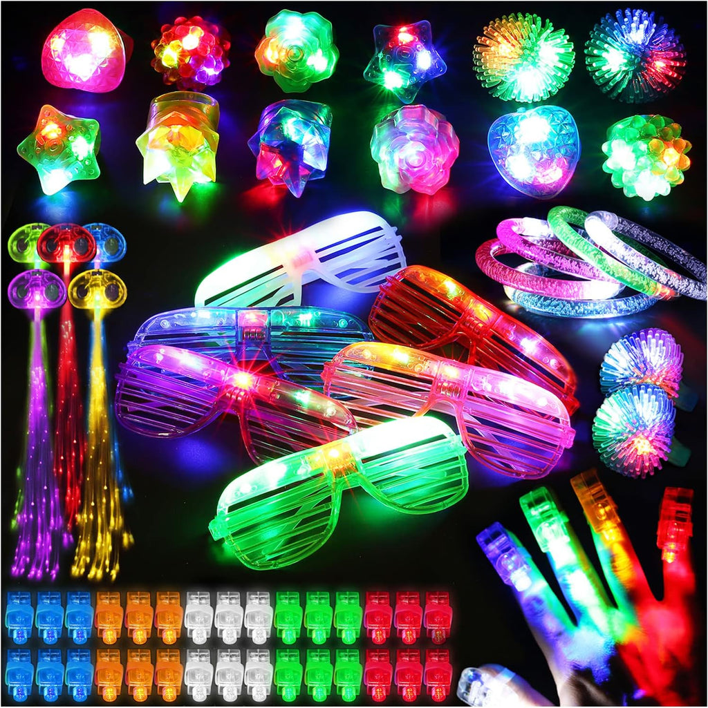 BYONEBYE 216 Pack LED Glow Party Supplies Bulk - Light Up Toys & Glasses Combo for Adult Kids, Halloween Neon Rave Birthday Party Favors