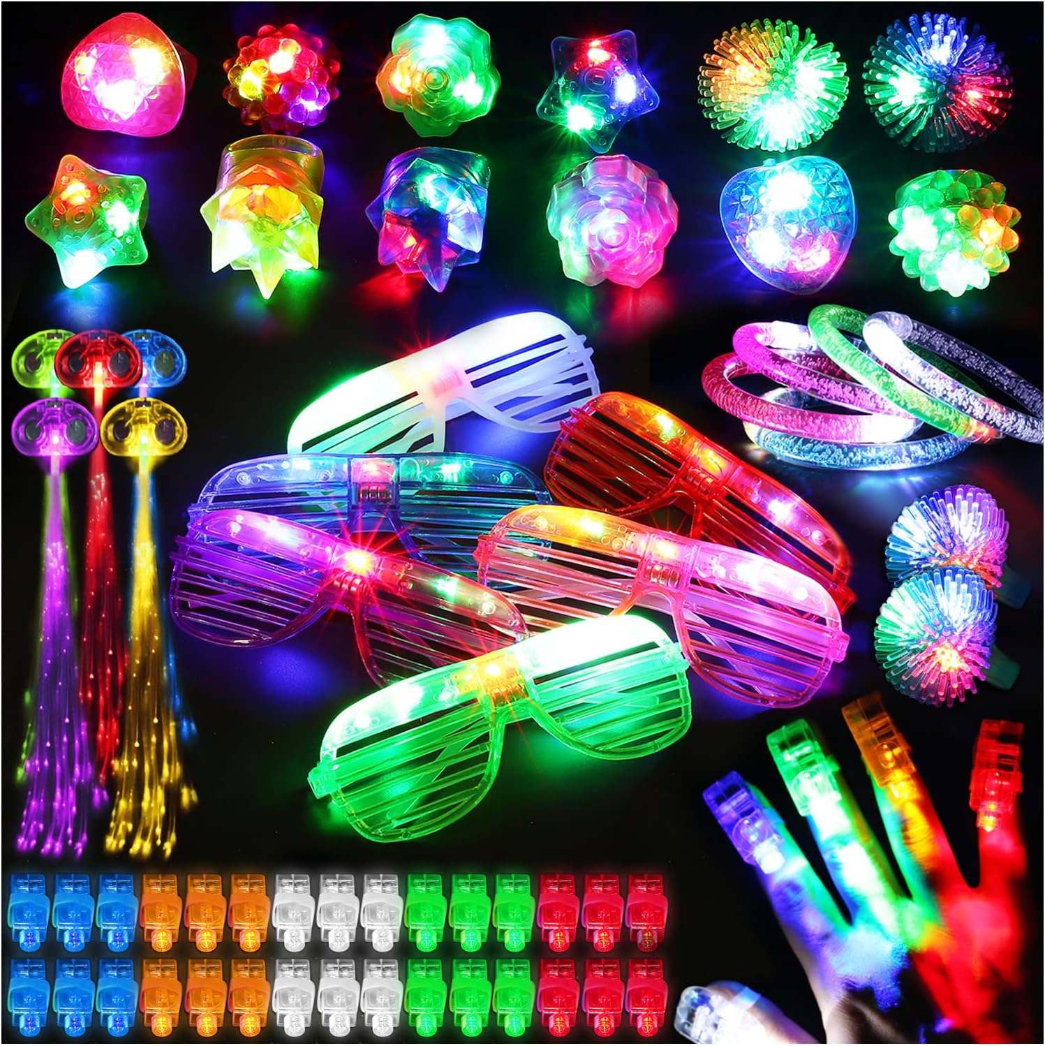 BYONEBYE 216 Pack LED Glow Party Supplies Bulk - Light Up Toys & Glasses Combo for Adult Kids, Halloween Neon Rave Birthday Party Favors
