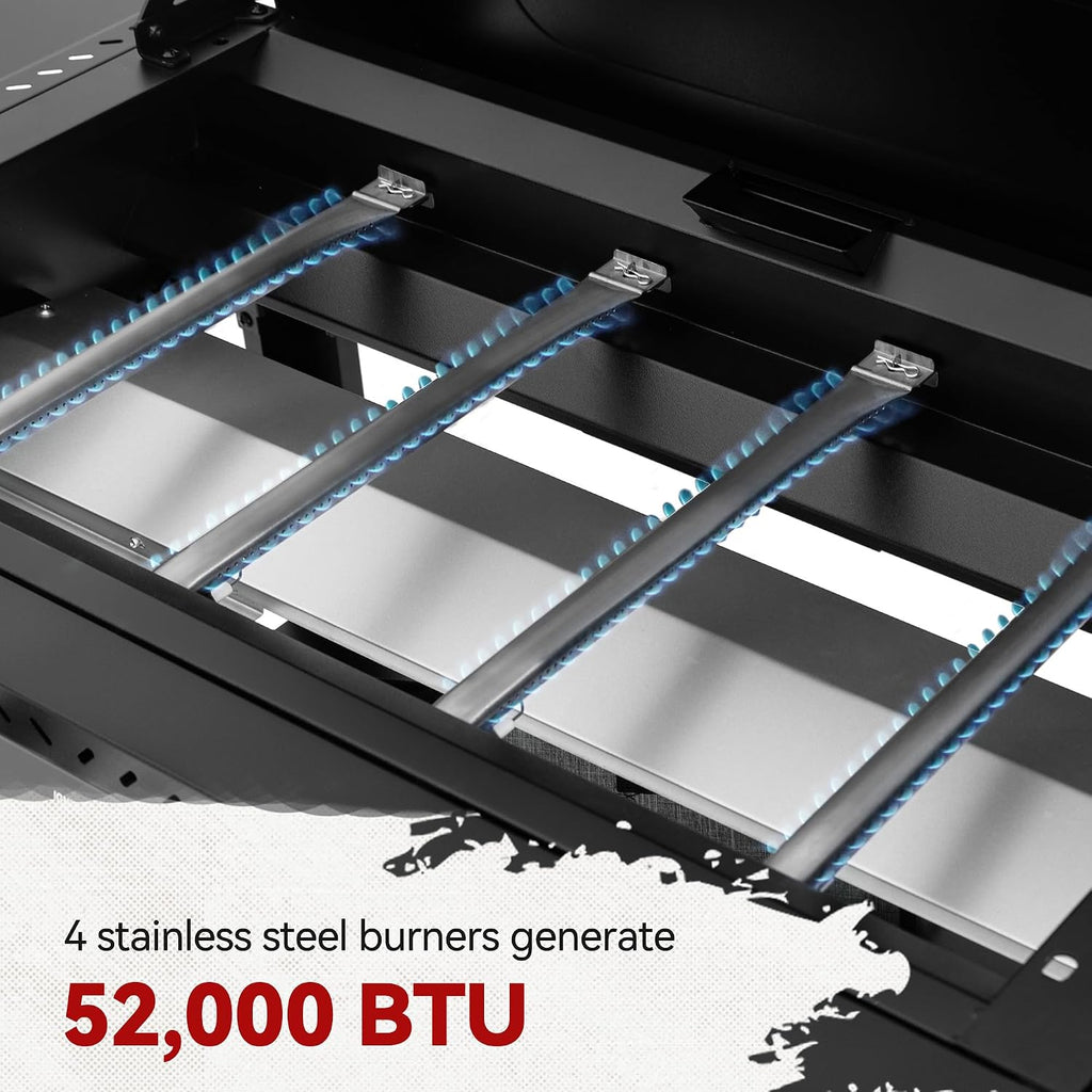 Royal Gourmet GB4007P 4 Burner Propane Gas Griddle with Hood, 34-Inch Flat Top Grill with Folding Side Tables for Outdoor Cooking like Camping or Tailgating, Black & Silver