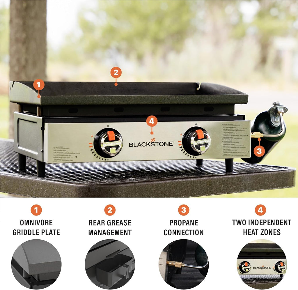 Blackstone 2203 22' Original Tabletop Griddle with Omnivore Griddle Plate, Powder Coated Steel, Black