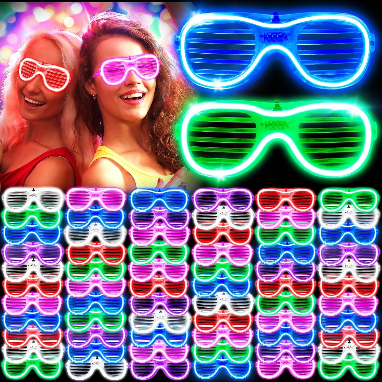 BYONEBYE 216 Pack LED Glow Party Supplies Bulk - Light Up Toys & Glasses Combo for Adult Kids, Halloween Neon Rave Birthday Party Favors