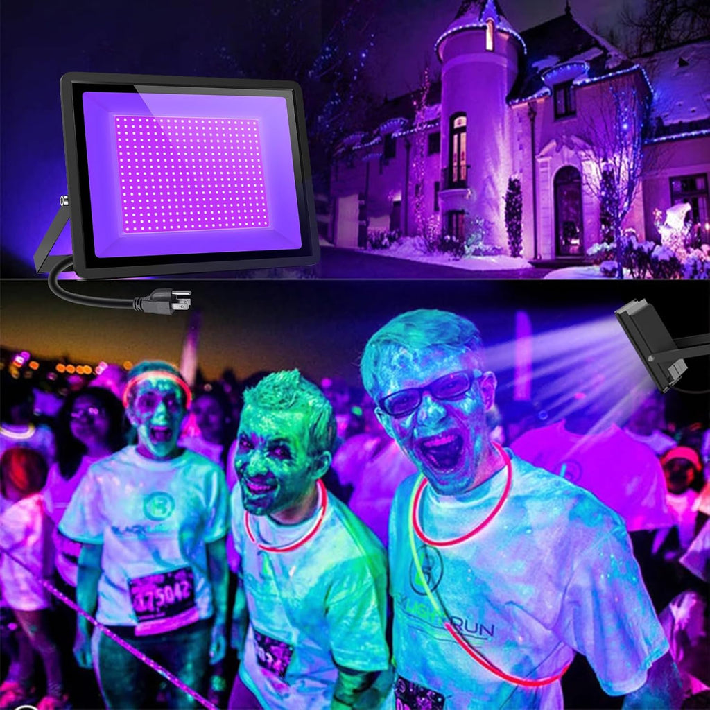 Black Lights 600W LED Flood Light Outdoor with Plug(6ft Cable) IP66 Waterproof LED Black Light Neon Glow for Party, Halloween, Fluorescent Poster, Body Paint