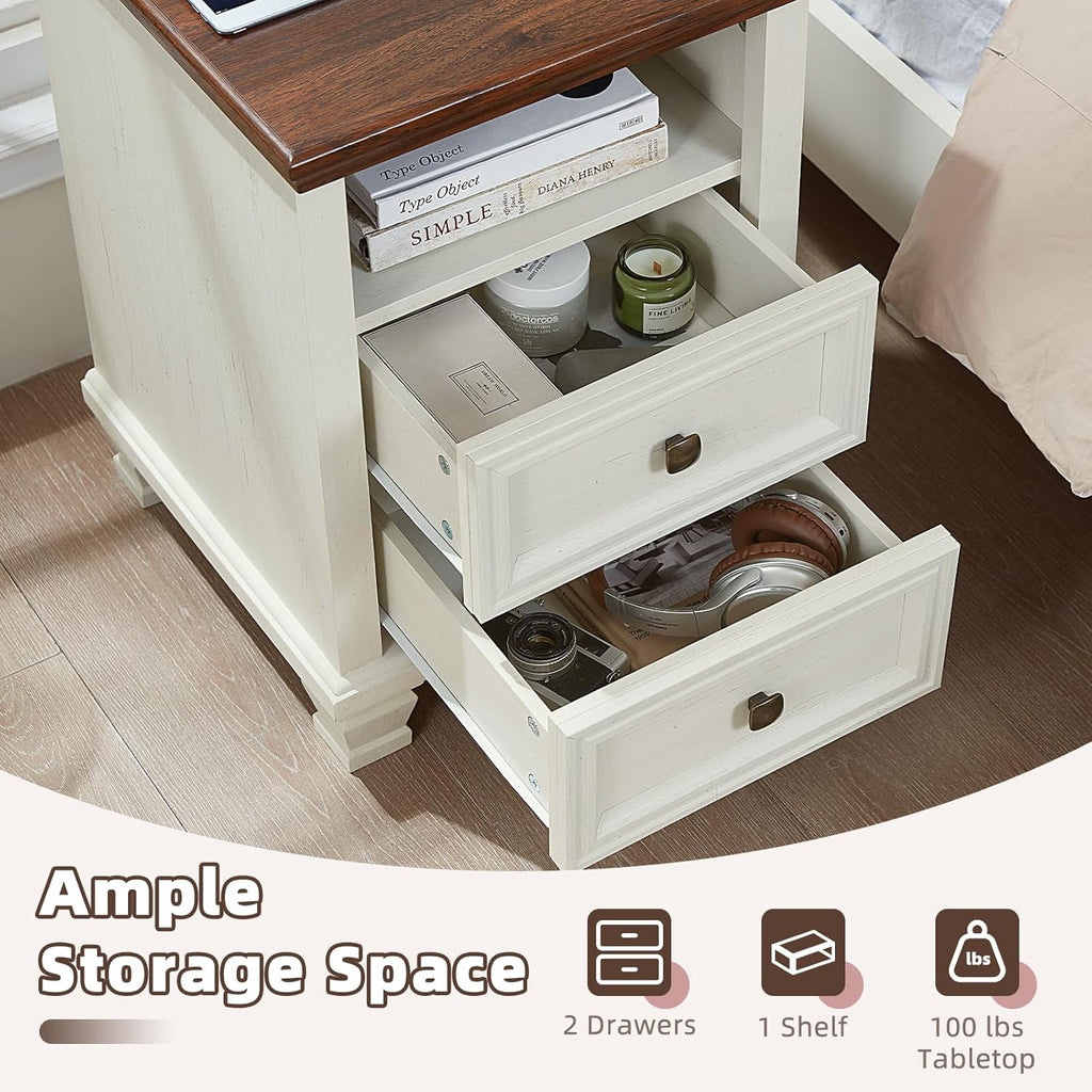 SAVOR LIFE Farmhouse Dresser and Nightstand Sets 3 Piece, 5 Drawer Dresser & 2 Drawer Nightstand Set, Rustic Wood Bedroom Furniture Set for Home, Bedroom, Hallway, White