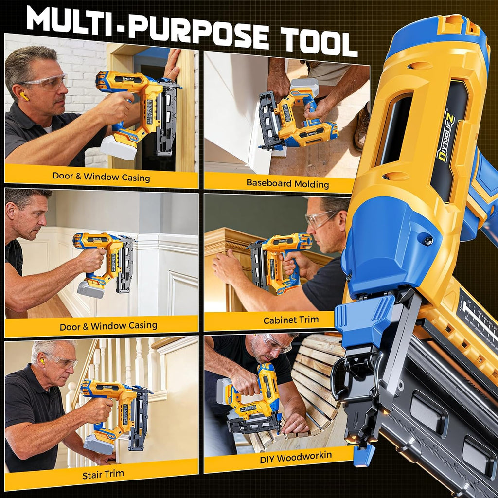 Cordless 16GA Finish Nailer Compatible with Dewalt Battery, 3/4 to 2-1/2 Inch Straight Power Motor Tool 20V,Tool-Free Adjustment, Dual Firing Modes Brad Nail Gun for Finish Work, Tool Only, 5.7LBS