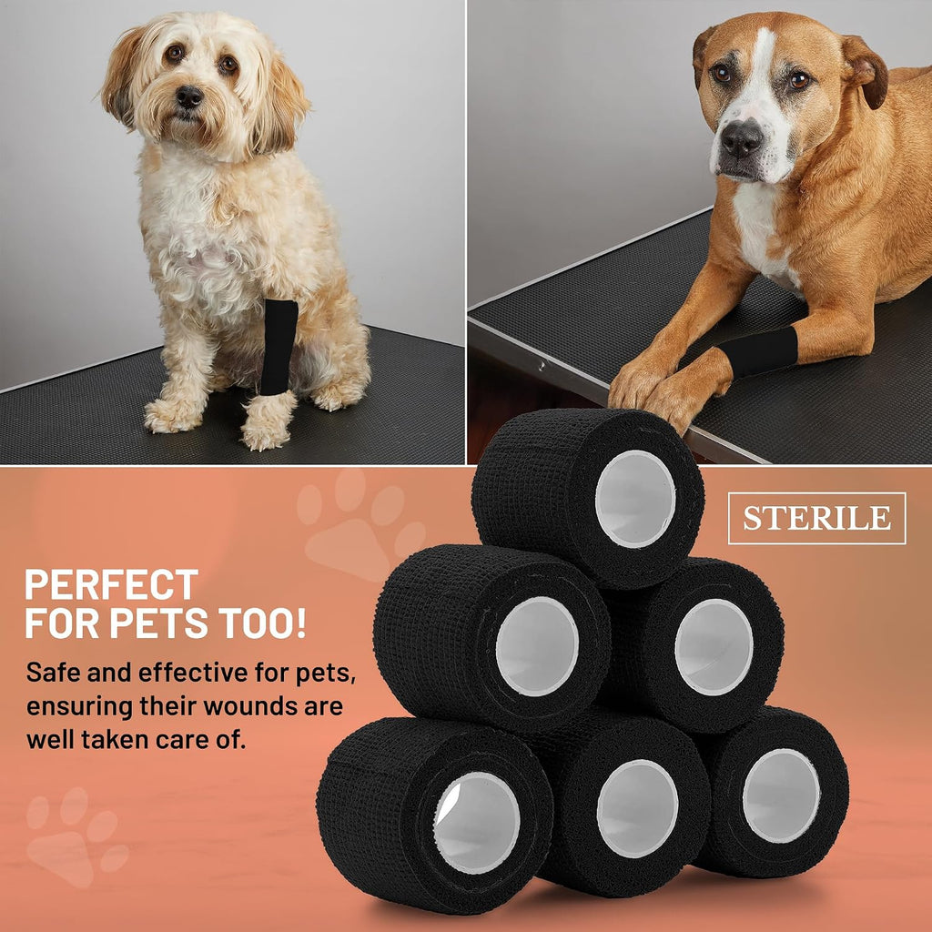 Self-Adherent Cohesive Bandage - Black Medical Wrap - (288 Rolls Bulk) - 2' Wide x 5 Yards Sports Tape for Medical Use, Sports, First Aid and Helps Protect Skin