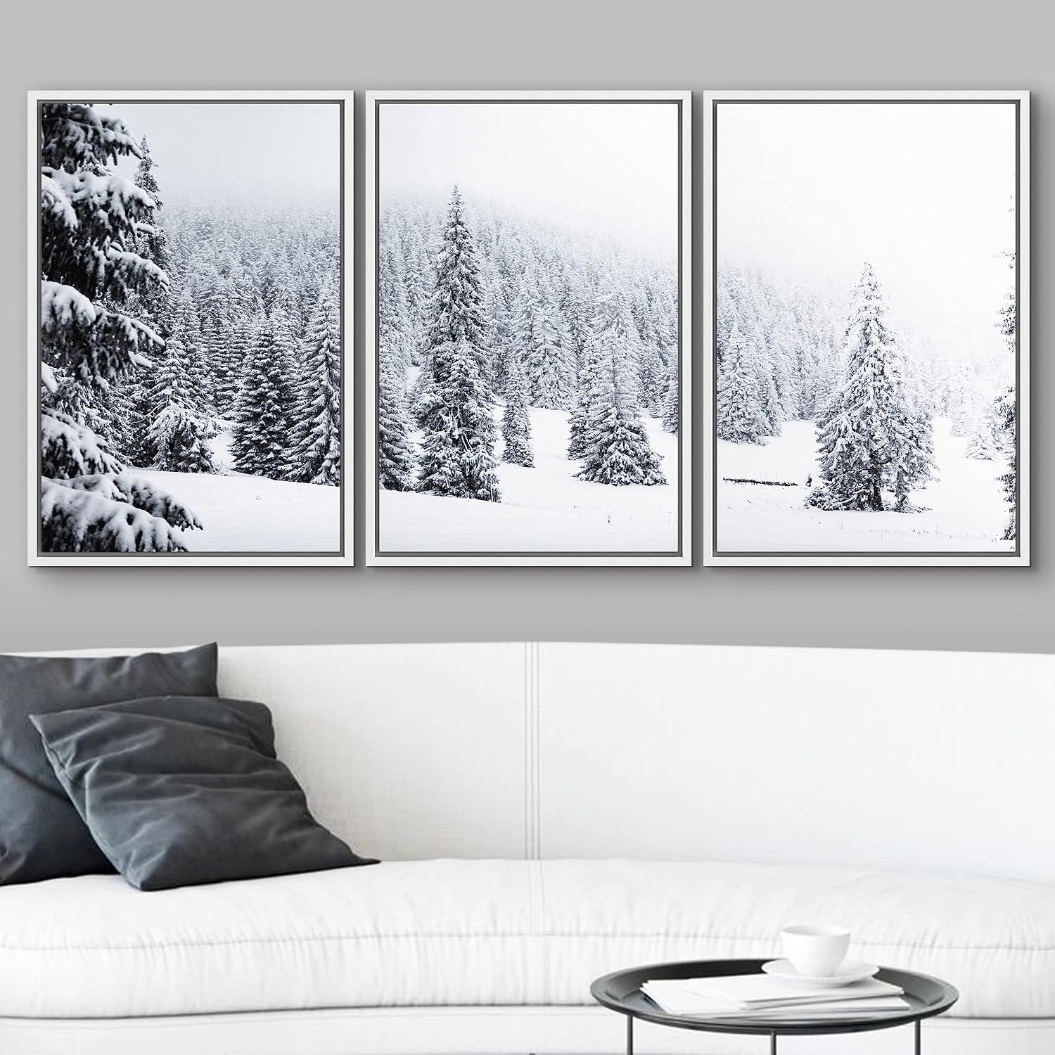 wall26 Framed Canvas Print Wall Art Set Duotone Winter Snow Forest Trees Nature Wilderness Photography Realism Rustic Landscape Colorful Cool for Living Room, Bedroom, Office - 24'x36'x3 White
