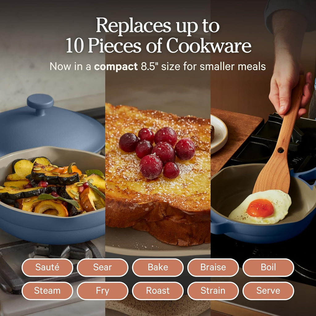 Our Place Mini Always Pan | 8.5' Ceramic Pan with Modular Lid & Beechwood Spatula | Patented 10-in-1 Nonstick, Non-Toxic Cookware Made Without PFAS | Induction & Oven-Safe up to 450°F | Blue Salt