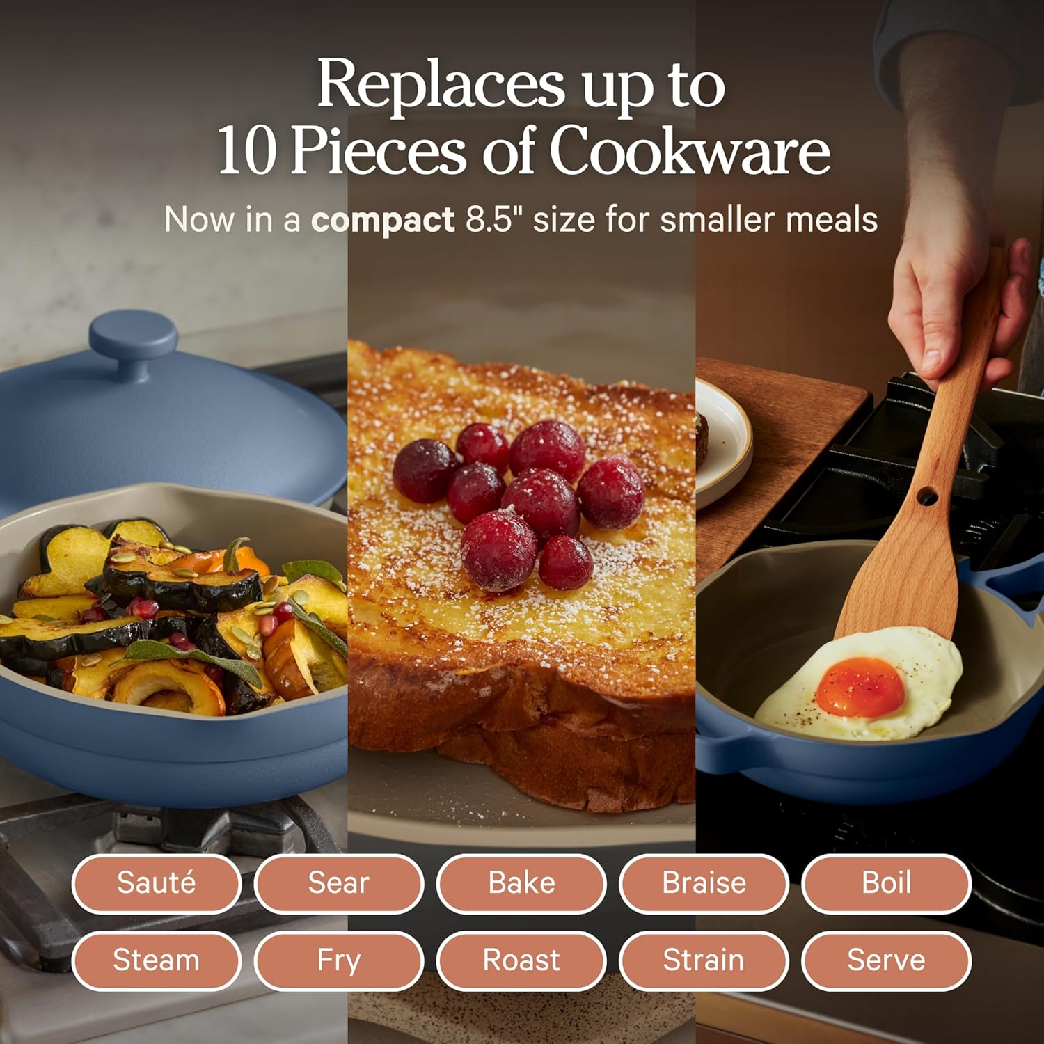 Our Place Mini Always Pan | 8.5' Ceramic Pan with Modular Lid & Beechwood Spatula | Patented 10-in-1 Nonstick, Non-Toxic Cookware Made Without PFAS | Induction & Oven-Safe up to 450°F | Blue Salt
