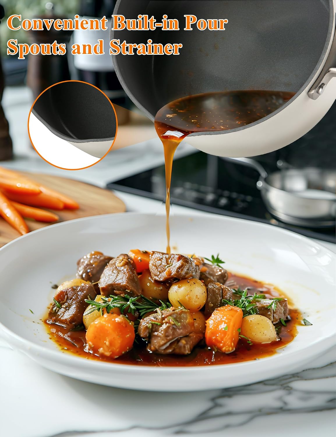 ChefRobot Nonstick Ceramic Cookware Set Healthy Pots And Pans Set Induction Kitchen Cookware sets Non Toxic Pots And Pan Set,PFOA ＆ PTFE Free (12 Pcs-Cookware Sets)