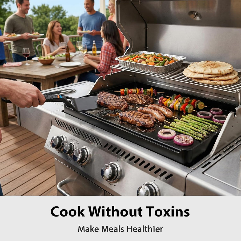 Utheer Griddle Combo Set, Cast Aluminum Flat Top Griddle with 23' x 16' Ceramic Nonstick Stove Top Griddle and Large Grill Griddle, Fast Heating Indoor Outdoor Griddle for Gas Grill, BBQ and Camping