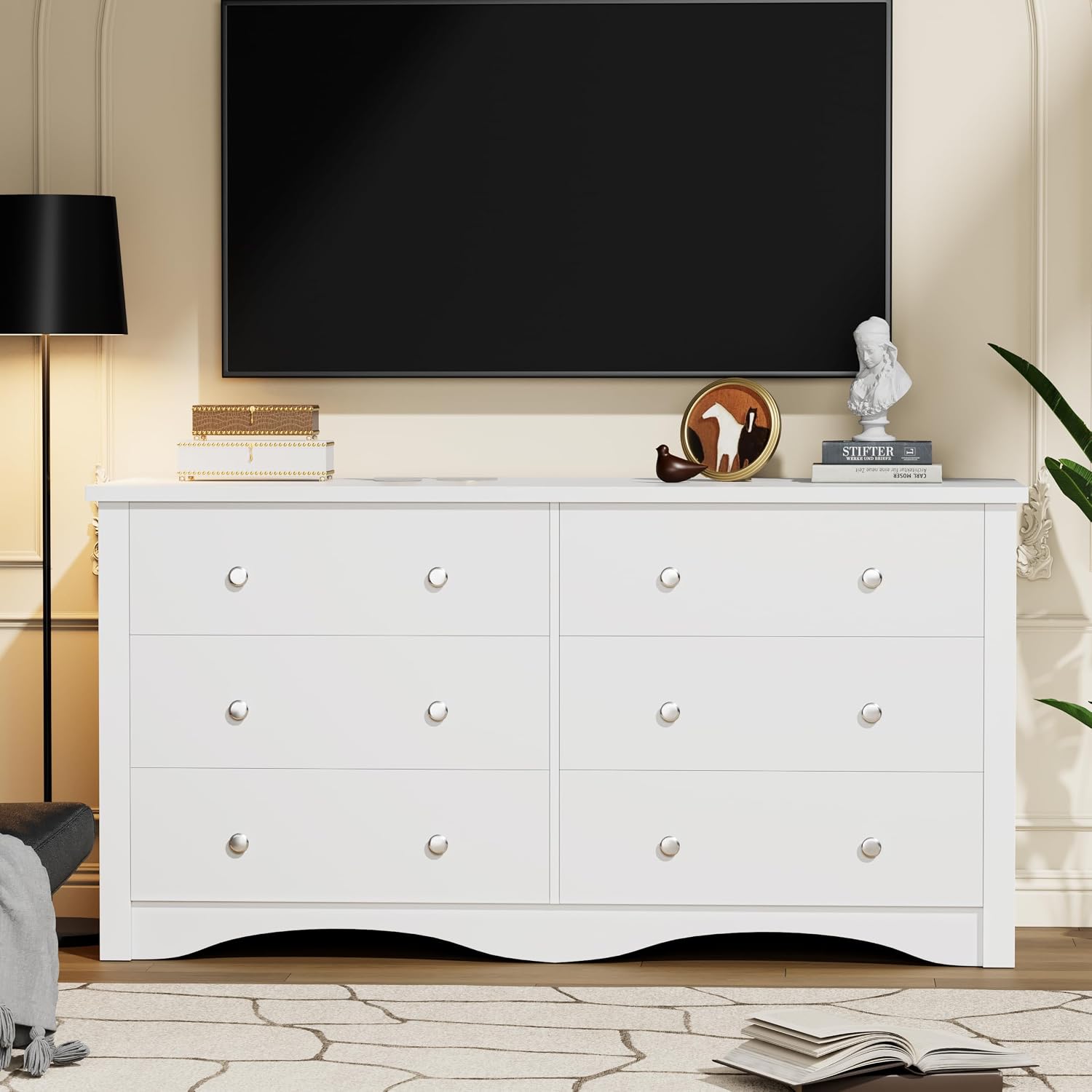 YESHOMY Dresser for Bedroom with 6 Drawers, 47.2' Modern Chest of Drawers, Wooden Dressers, TV Stand for Living Room,Closet, Hallway (White)