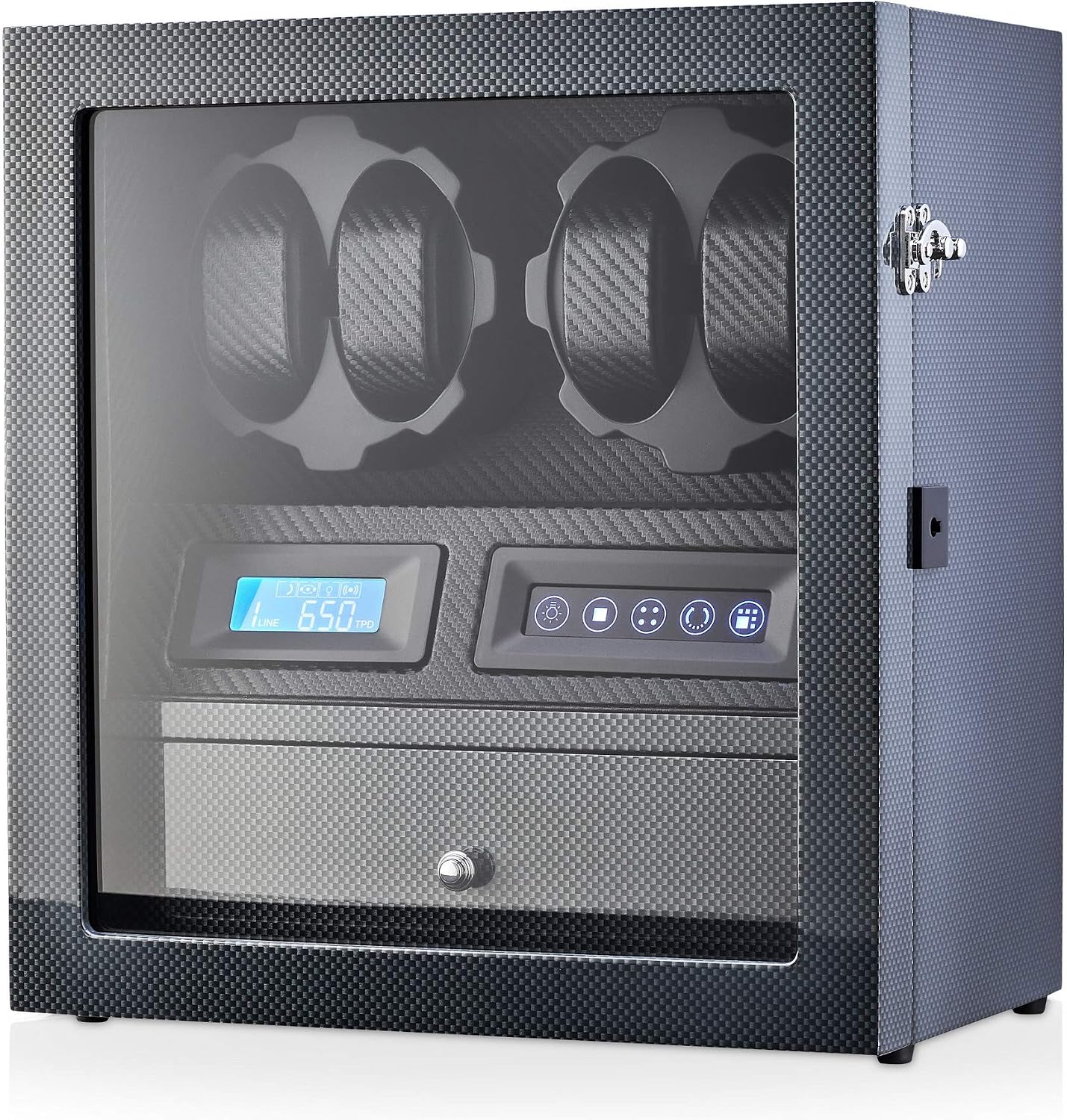 4 Watch Winder with 5 Watch Storage Space, LCD Display, Touch Control and Interior Light