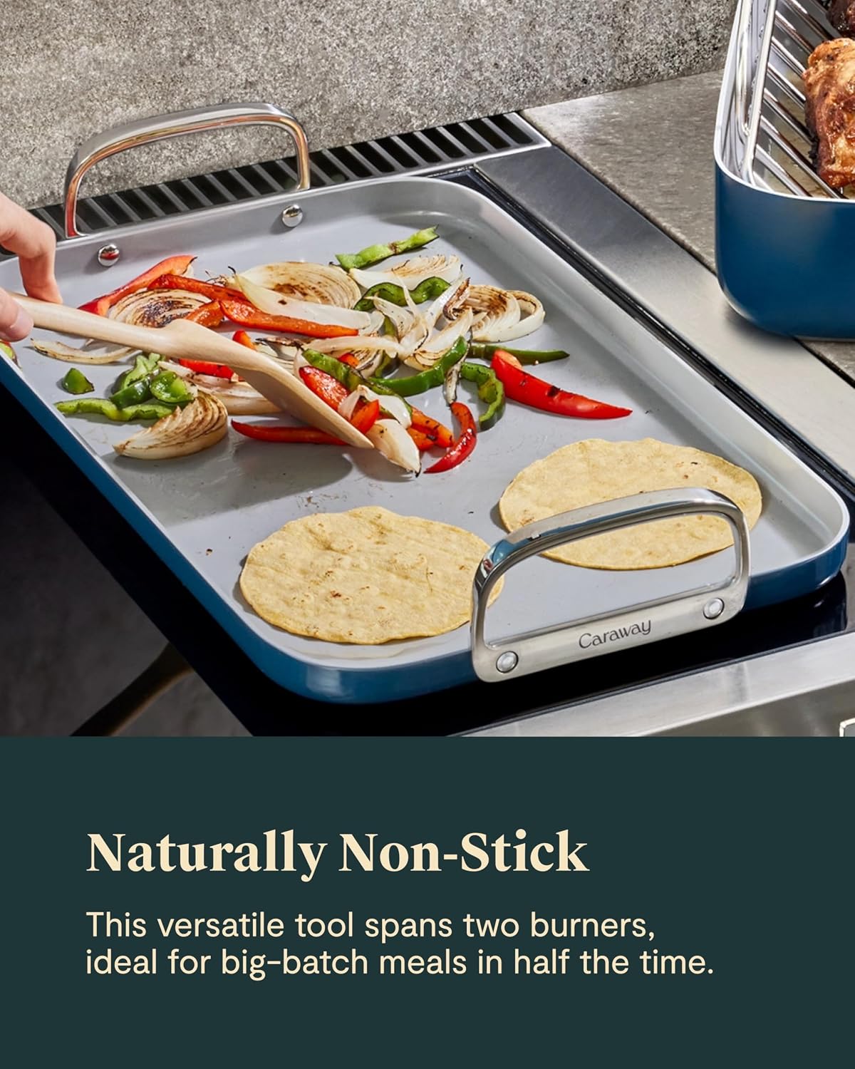 Caraway Double Burner Griddle - 19x12' Griddle Pan - Non-Stick Ceramic Coated - Non Toxic, PTFE & PFOA Free - Oven Safe & Compatible with All Stovetops - Navy