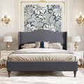 koorlian Queen Bed Frame Upholstered Platform Bed with 51' Tall Headboard Wingback, Soft Fabric, Retro Simple Style No Box Spring Needed, Easy Assembly, Grey