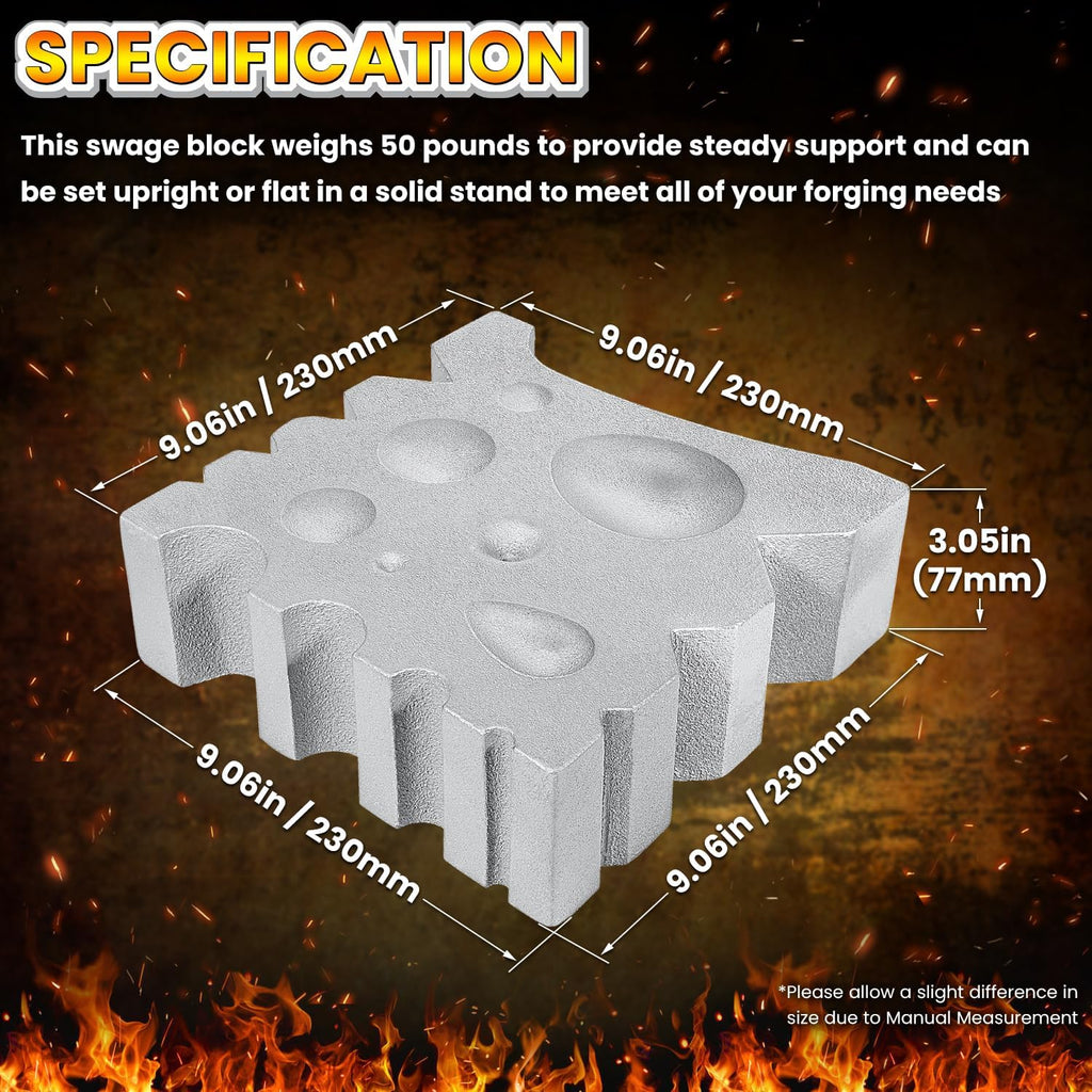 50lb Blacksmith Swage Block Anvil Forge Bowl Ladle Spoon Rivet Dimple Making Bending Punching Shaping Forming Metal Forging Tool Heavy Duty Solid Cast Ductile Iron Silver