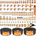 CheeMuii 112 PCS Brass DOT Air Line Fittings with 3 Roll 100FT 1/4' 3/8' 1/2' DOT Air Lines Kit Push Lock Air Fitting Quick Connect Air Fittings with Air Hose Pneumatic Tubing