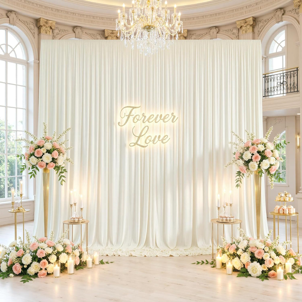 50ftx12ft Wrinkle Free Ivory Backdrop Curtain, 10 Panels 12FT Height Ivory Wedding Backdrop Drapes, Silky Polyester Back Drop Cloth for Birthday Photography Background Party Backdrop Draping