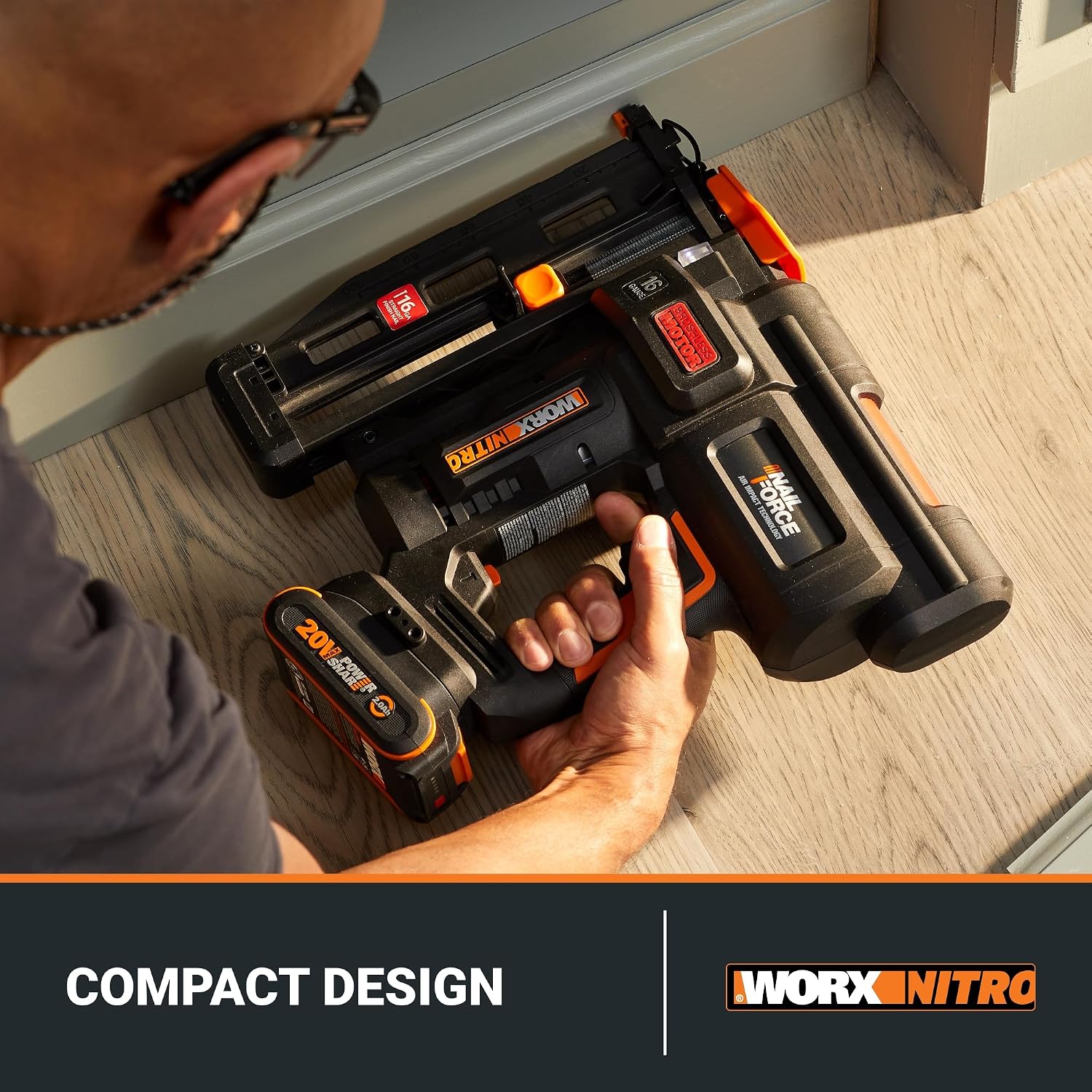 Worx Nitro 20V 16GA Finish Nailer Cordless 70 Nails/Min Sinks Up to 2-1/2', Compact Cordless Nail Gun w/Tool-Free Jam Release, Brushless Nail Gun Battery Powered WX841L – Battery & Charger Included