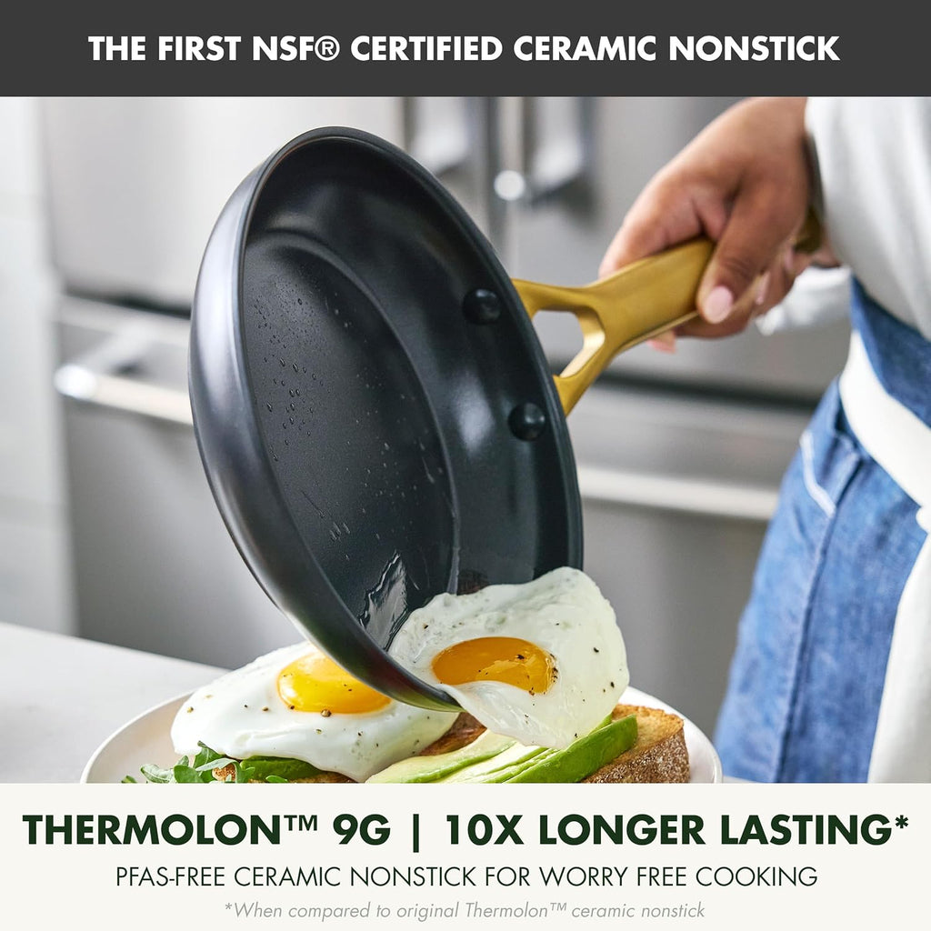 GreenPan Nonstick Reserve Pro 10' & 12' Frying Pan Set, NSF Certified Ceramic, Hard Anodized PFAS-Free Skillets, Stainless Steel Handles, Oven & Dishwasher Safe, Black