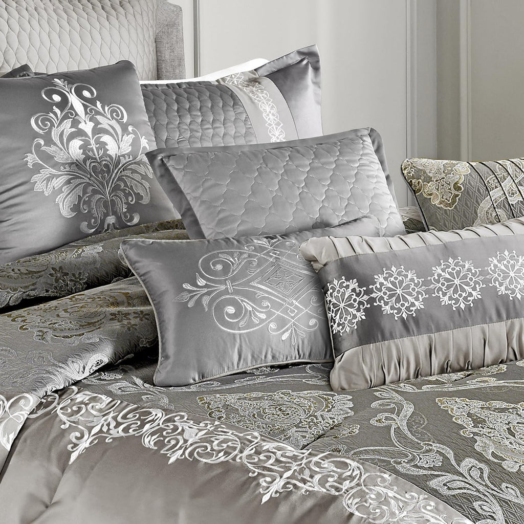 Riverbrook Home Elegant Collection Comforter Set, King, Kacee - Platinum, 12-Piece Set