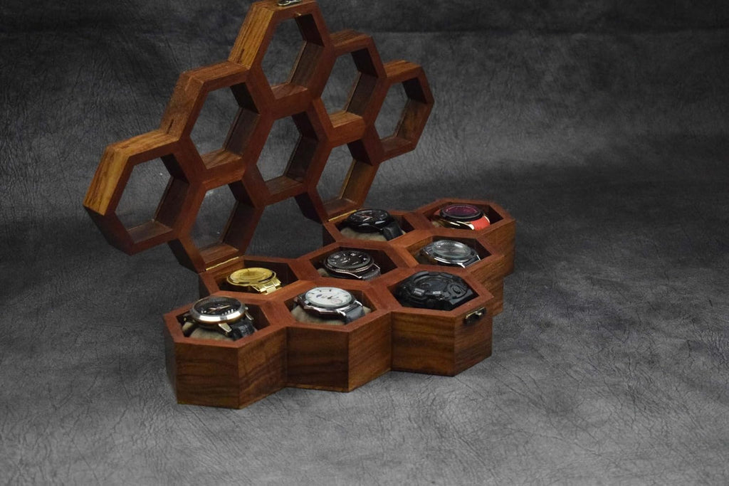Watch Box for Men, Eight Slot Watch Display Case Mens Watch Box Organizer, Dark Rosewood Watch Case for Mens Valentines Gift Watch Case for precious timepiece with Glass Lid, Luxury Watch Organzer