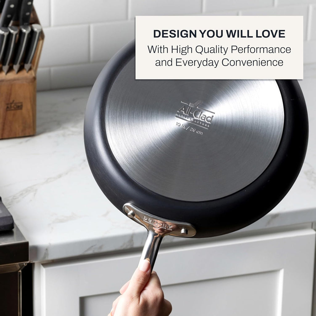 All-Clad HA1 Hard Anodized Nonstick Fry Pan Set – 5-Piece Cookware, 8', 10', 12' Skillets with Lid, Induction Compatible, Oven Safe to 500°F, Lid Safe to 350°F, Black