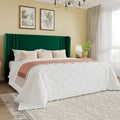 SHA CERLIN Queen Size Velvet Upholstered Platform Bed Frame with Vertical Channel Tufted Wingback Headboard, Wooden Slats Support, Easy Assembly, Under Bed Storage, No Box Spring Required, Green