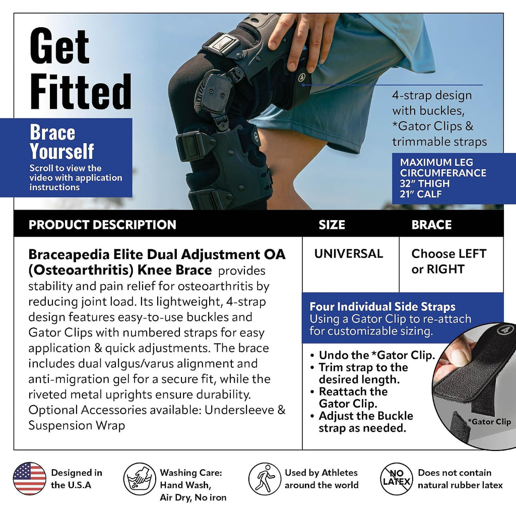Elite Dual Adjustment Hinged Knee Brace for Men & Women - Knee Support Braces for ACL, Meniscus, Hyperextension Control, Patella & Joint Stability, Right