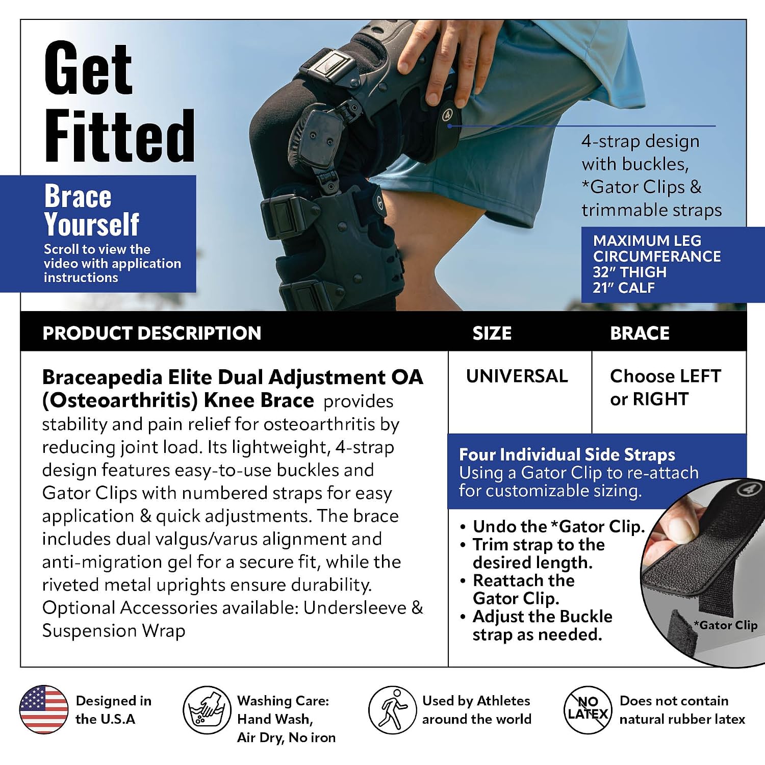 Elite Dual Adjustment Hinged Knee Brace for Men & Women - Knee Support Braces for ACL, Meniscus, Hyperextension Control, Patella & Joint Stability, Right