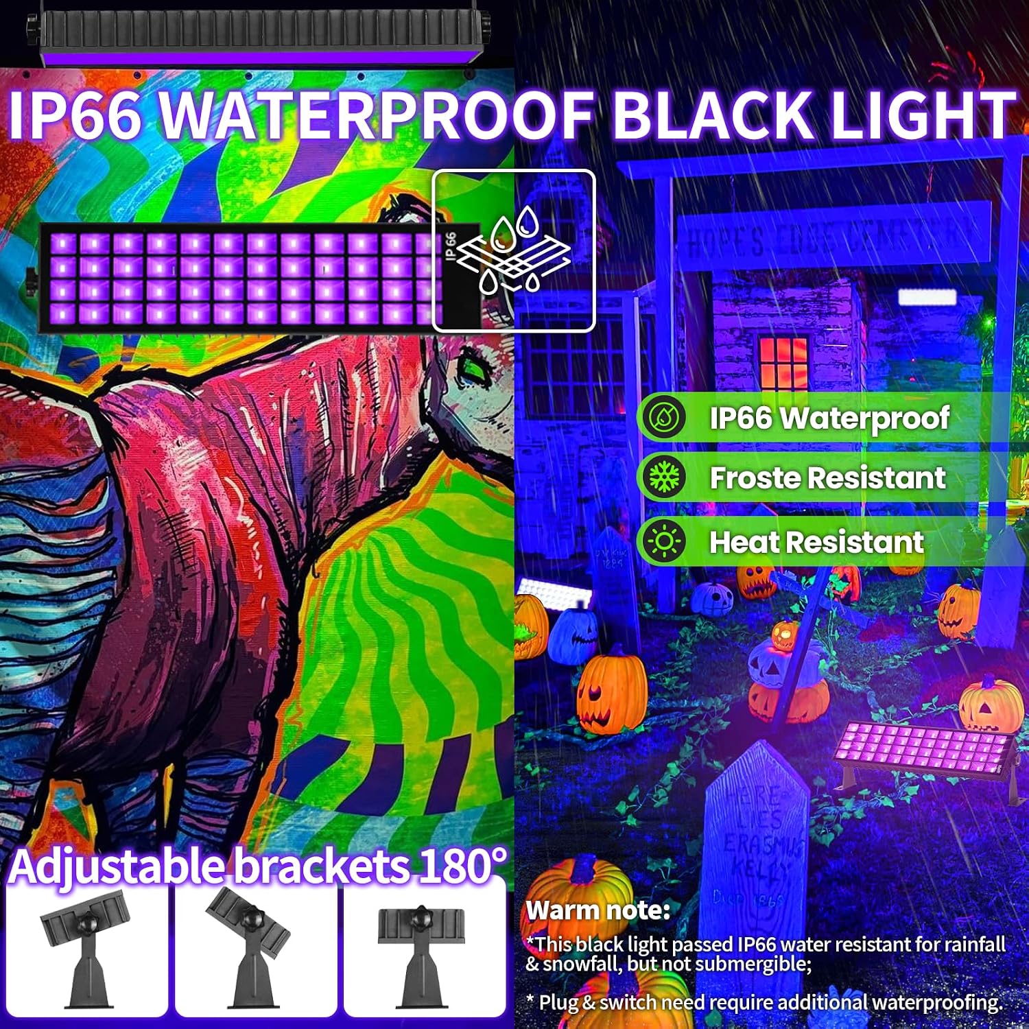 6 Pack 120W LED Black Lights, Blacklight Bar Light Up to 5000ft² Area with Switch+Plug+6ft Cable, Glow Party Light Supply for Halloween, Fluorescent Poster, Body Paint, Birthday, Bedroom, Classroom