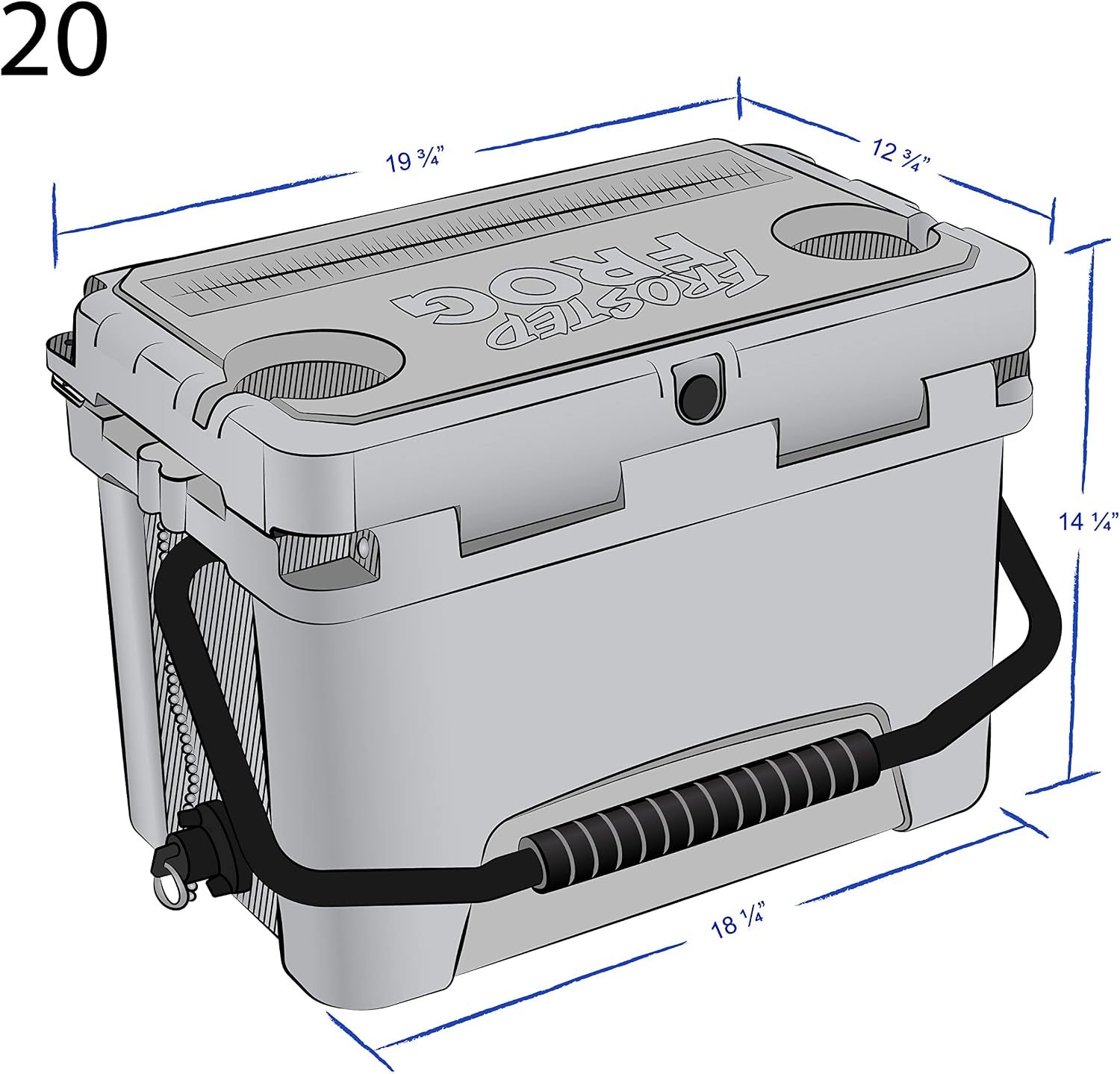 USA Made Frosted Frog 20 Quart Ice Chest Heavy Duty High Performance Roto-Molded Commercial Grade Insulated Cooler