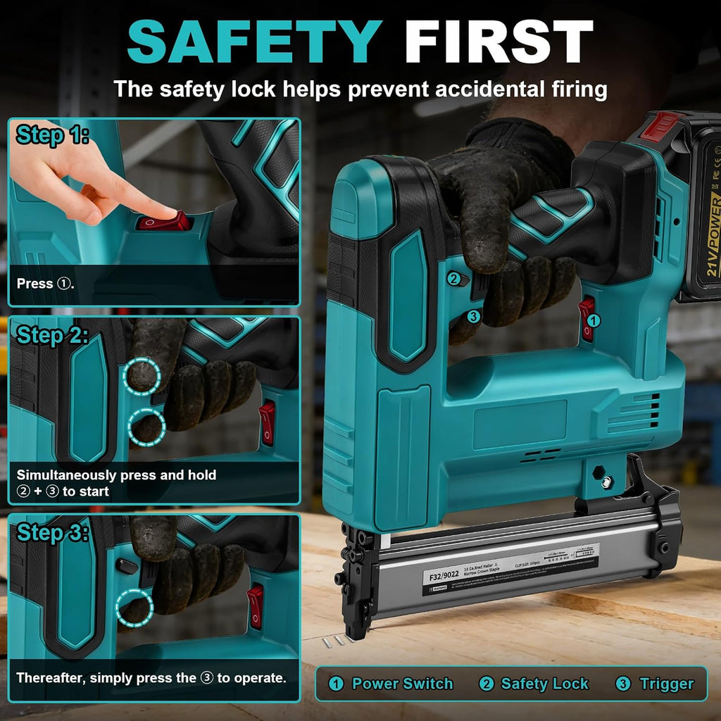 18GA Cordless Brad Nailer with 2 x 3.0Ah Battery for Makita 18V, 2 in 1 Electric Nail Gun/Staple Gun, 500 Nails & 500 Staples, Single & Contact Firing Modes for Home Improvement, DIY Woodworking