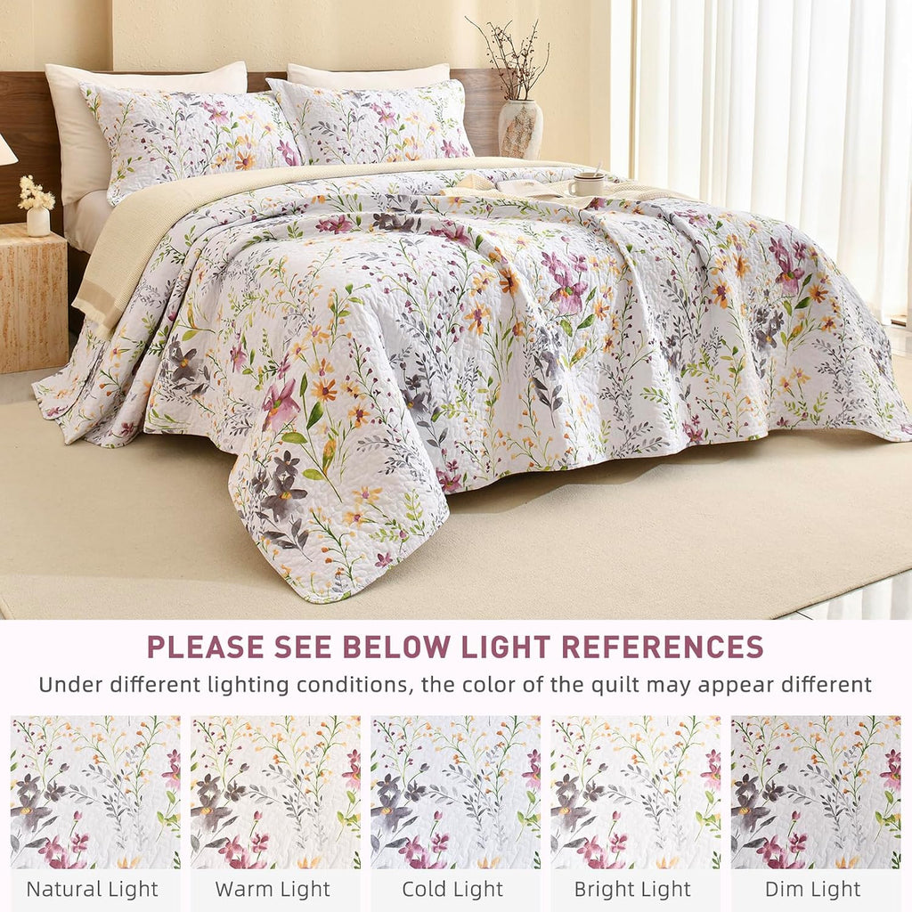 Lady Ann Oversized Cal King Bedspreads for Extra Bed 120x120, Wild Floral Printed Quilt Set 100% Cotton Flower Botanical Pattern Bedding, Vintage Coverlet with Pillow Shams for All Season, 3 PCS