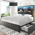 Lifezone Queen Bed Frame with Headboard, Queen Bed Frame with High Storage Bookcase Headboard, 4 Storage Drawers & Charging Station, No Box Spring Needed/Noise Free/All-Metal Support, Rustic Grey