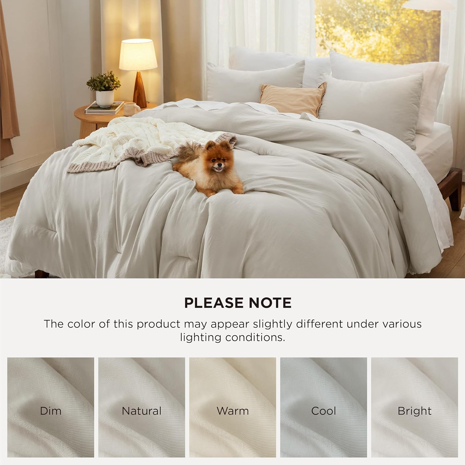 Bedsure Super King Plus Comforter Set, Beige Soft Prewashed Bedding for All Seasons, 3 Pieces GentleSoft™ Bed Set, 1 Lightweight Comforter (128'x120') and 2 Pillowcases (20'x36')